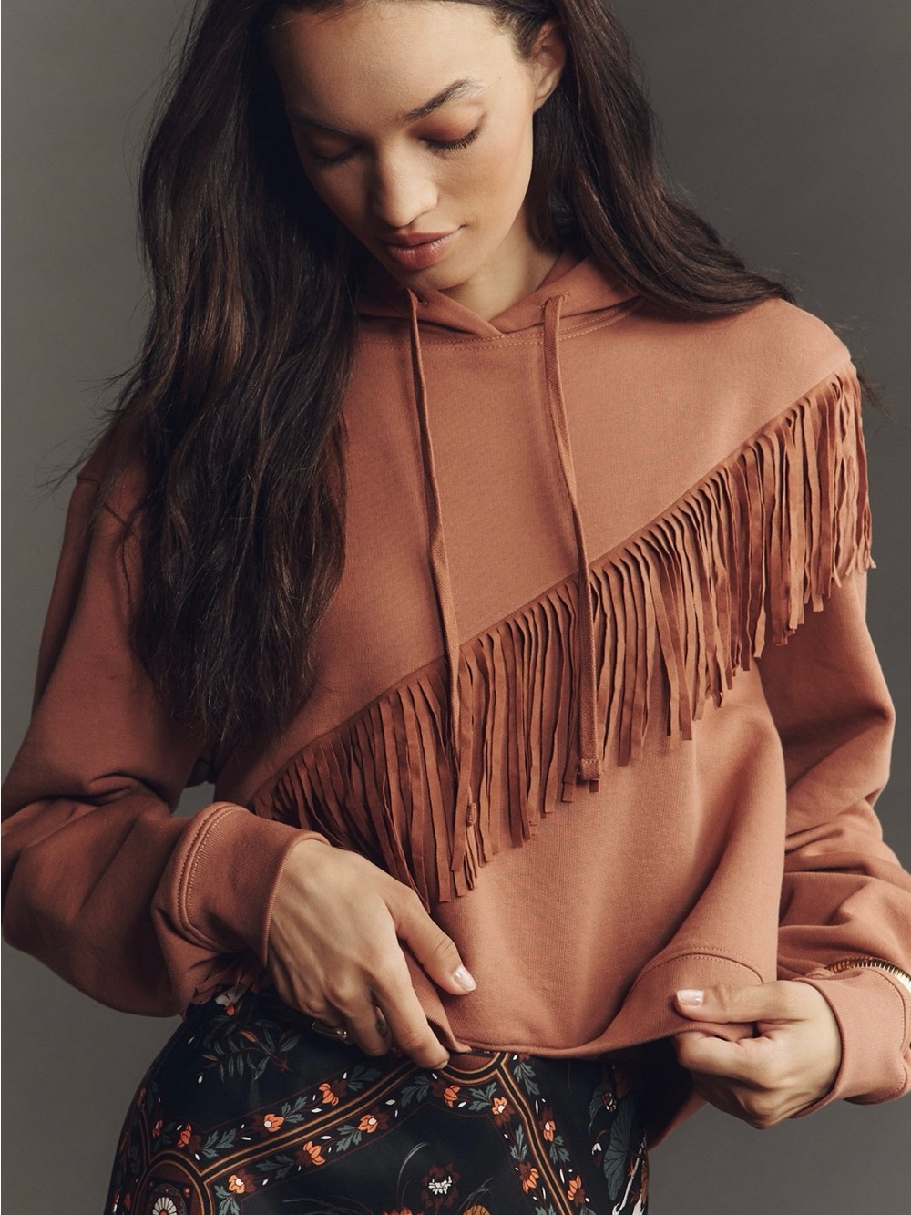 EUC Pilcro by Anthropologie Fringe Hooded Sweatshirt - Large